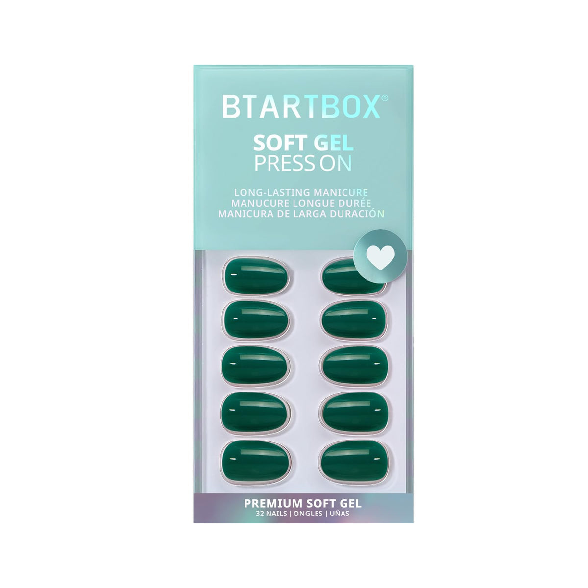 BTArtbox Press On Nails Pine Needle Dark Green with nail glue and accessories