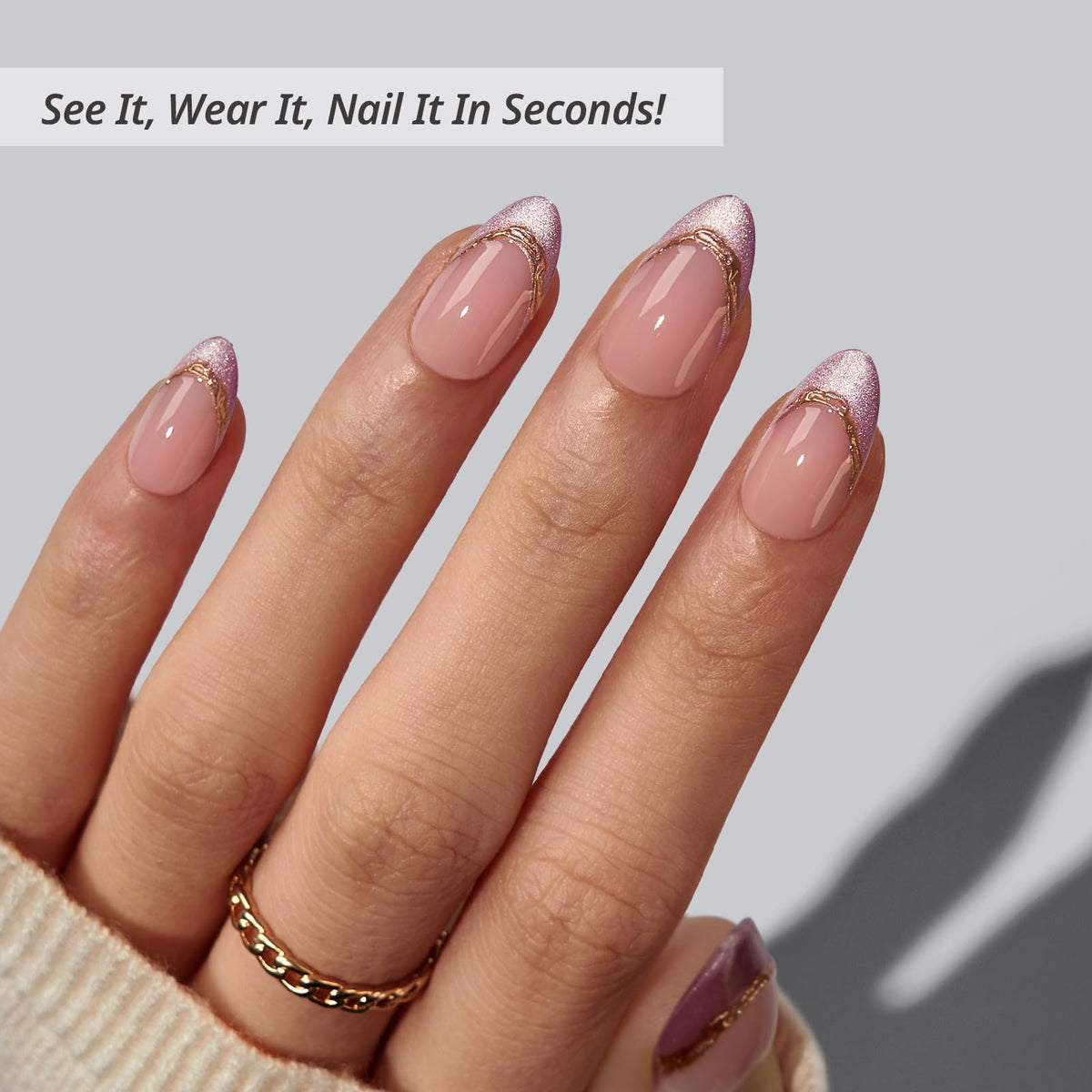 BTArtbox Press On Nails Pink Aurora side view showing nail design
