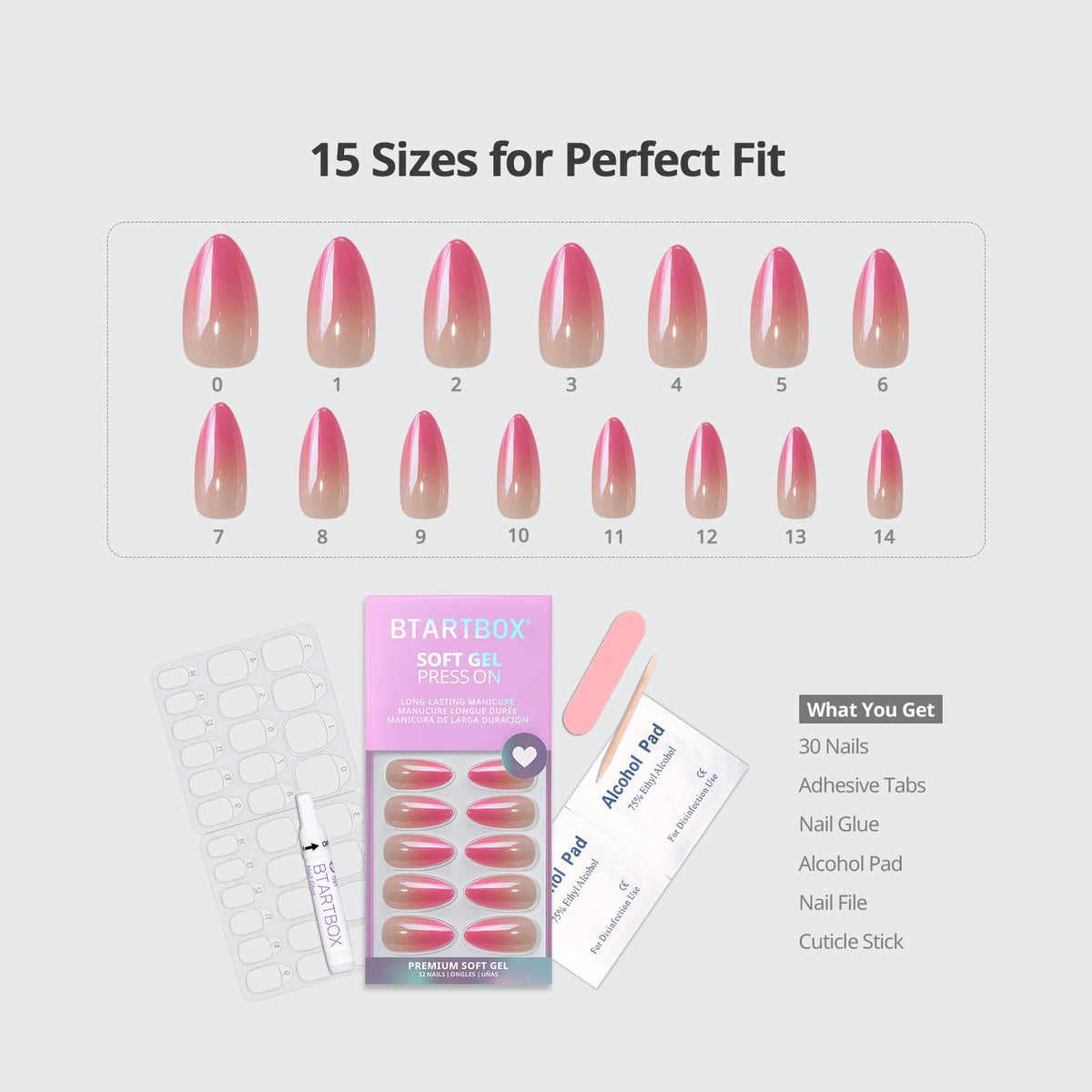 BTArtbox Press On Nails Pink Recharge application guide and tools