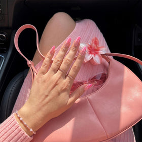 BTArtbox Press On Nails Pink Recharge with nail glue and accessories laid out