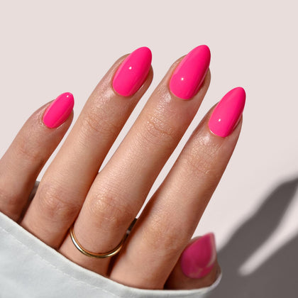 BTArtbox Press On Nails Power Pink Short Almond front view