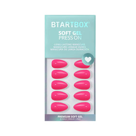 BTArtbox Press On Nails Power Pink Short Almond with nail file and wooden stick