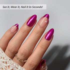 BTArtbox Press On Nails Purple Pact side view showing short almond shape