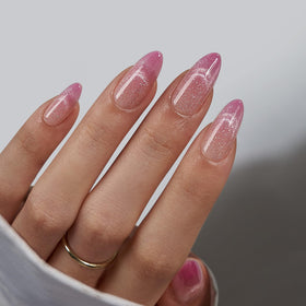 BTArtbox Press On Nails Rosy Dew front view with pink cat eye finish