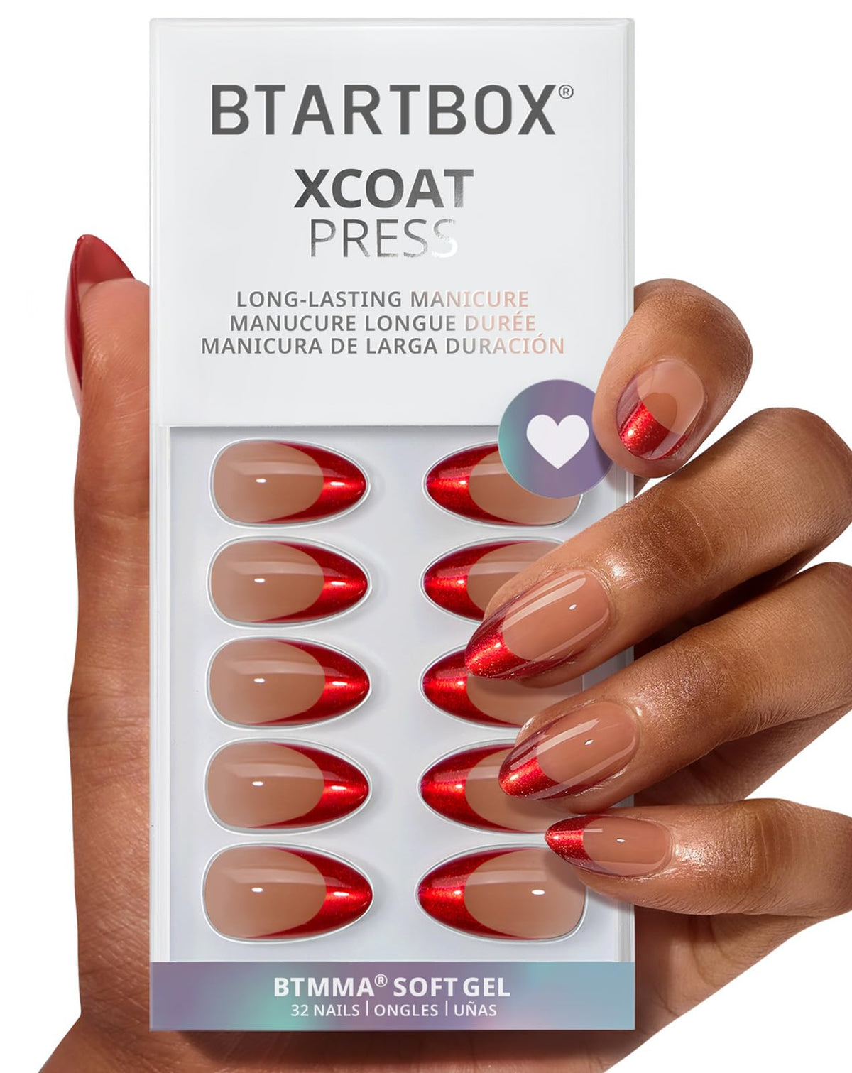 BTArtbox Press On Nails Ruby Slipper front view with short almond shape