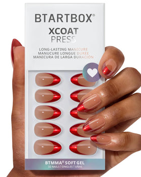 BTArtbox Press On Nails Ruby Slipper front view with short almond shape