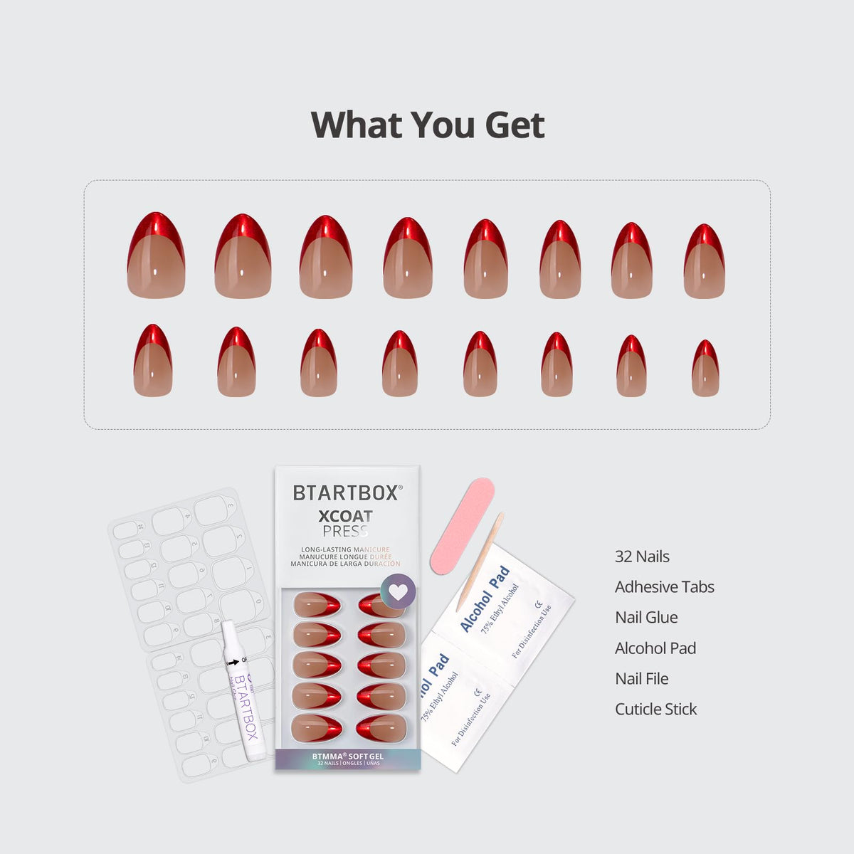 BTArtbox Press On Nails Ruby Slipper showing various sizes included