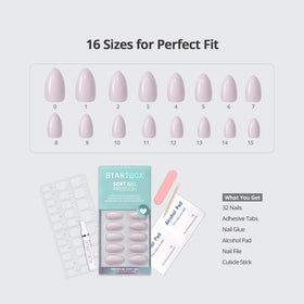 BTArtbox Press On Nails Satin Memo displaying the variety of sizes included