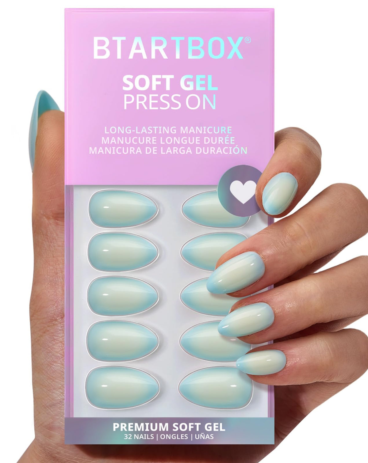 BTArtbox Press On Nails Semester Glow blue and white front view