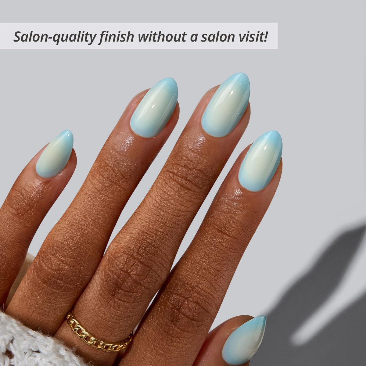 BTArtbox Press On Nails Semester Glow short almond shape side view