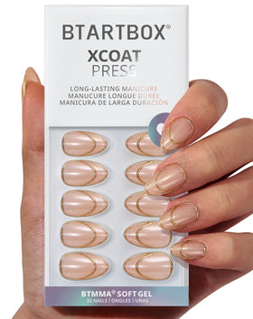 BTArtbox Press On Nails Short Almond 3D Gold Line front view