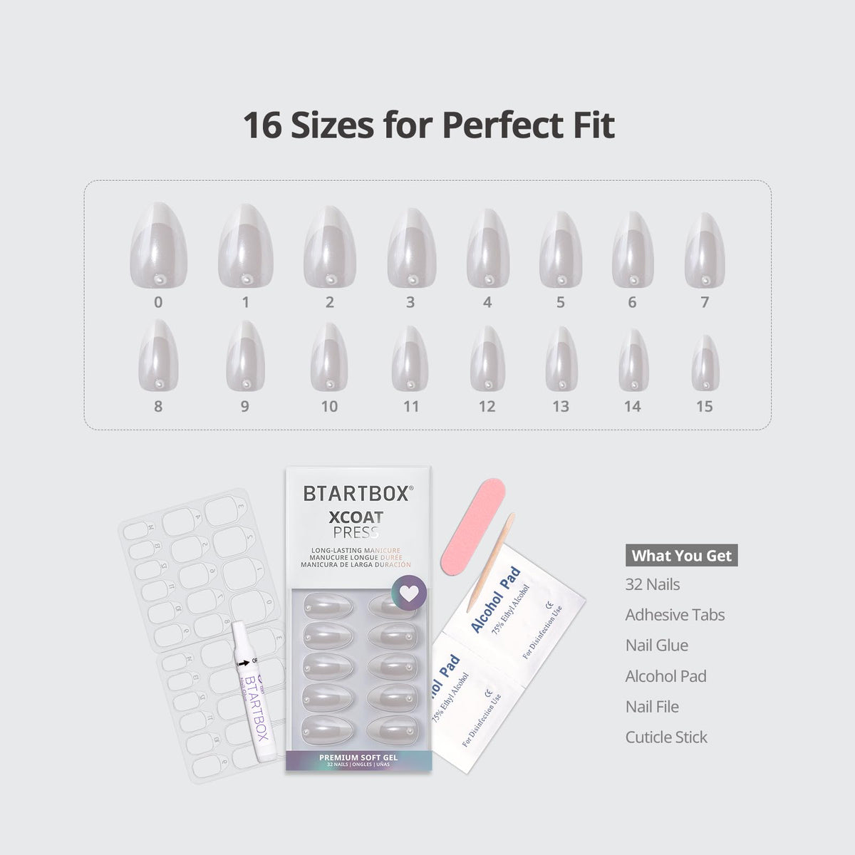 BTArtbox Press On Nails Short Almond French Tip application guide