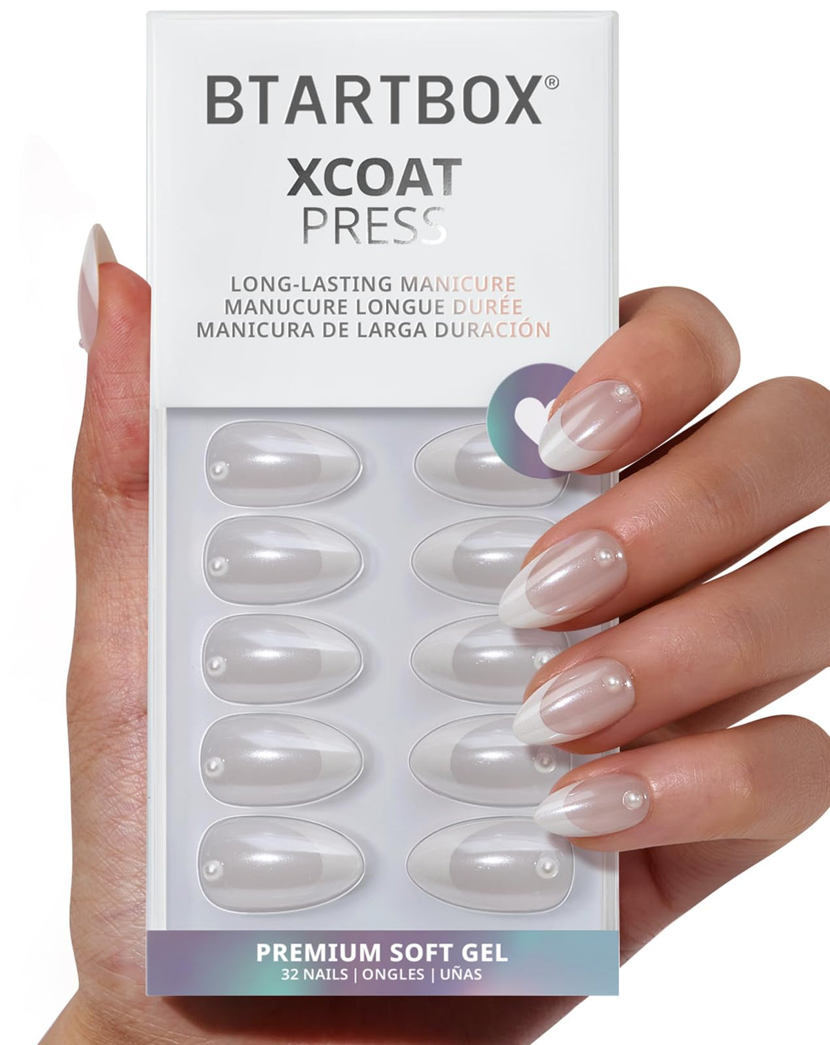 BTArtbox Press On Nails Short Almond French Tip front view