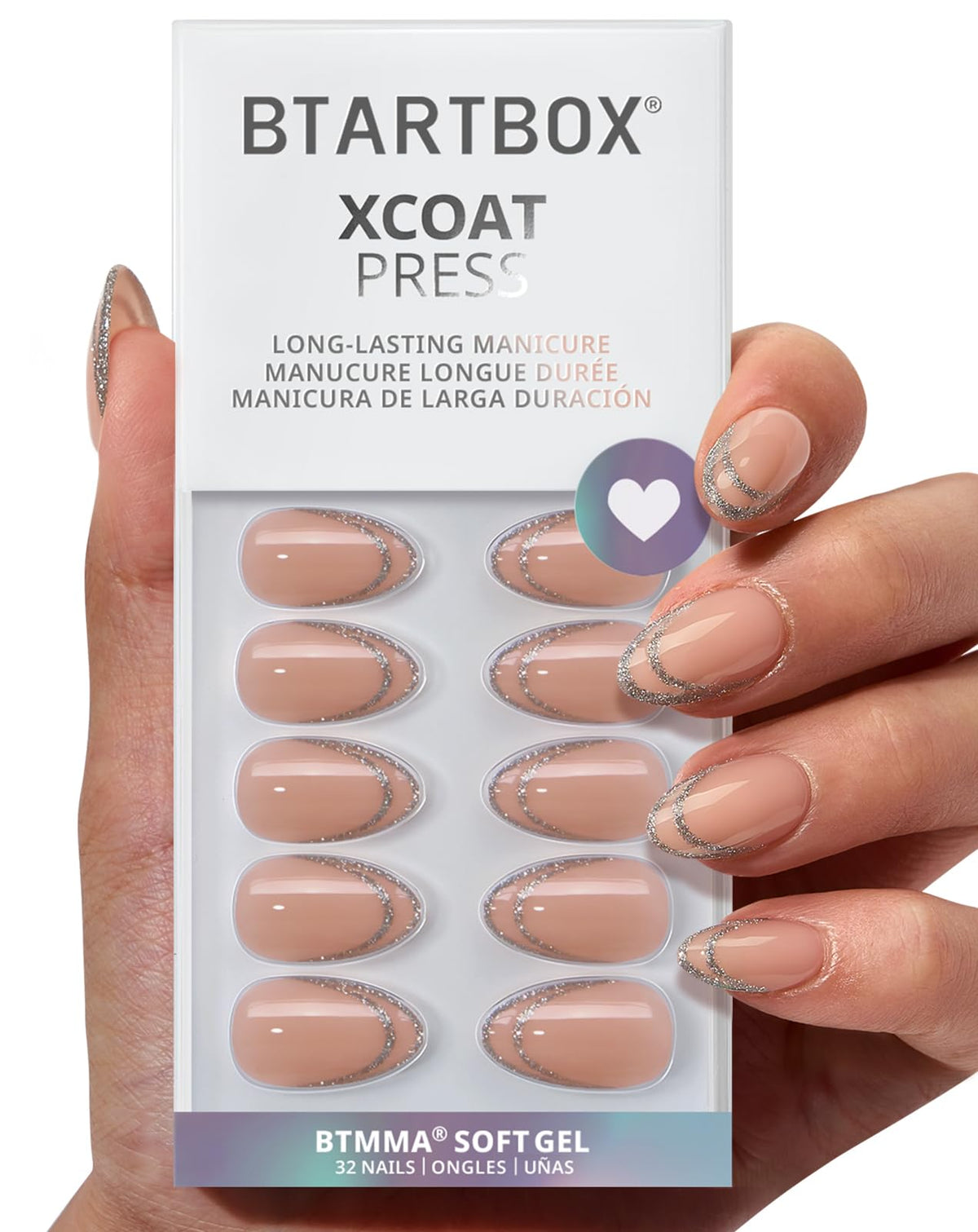 BTArtbox Press On Nails Short Almond French Tip front view