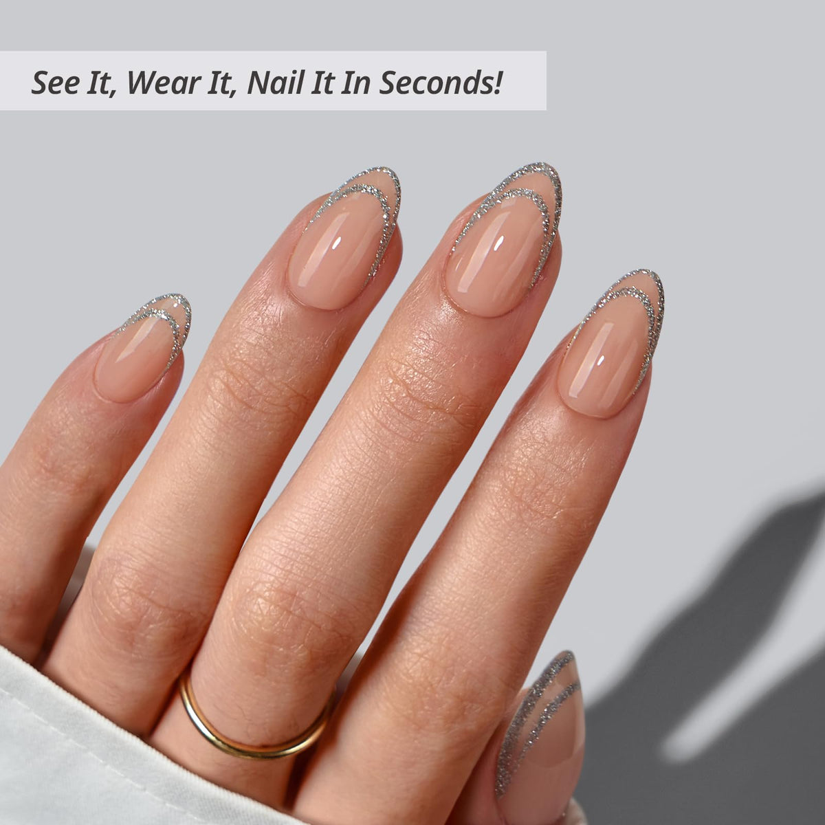 BTArtbox Press On Nails Short Almond French Tip packaging