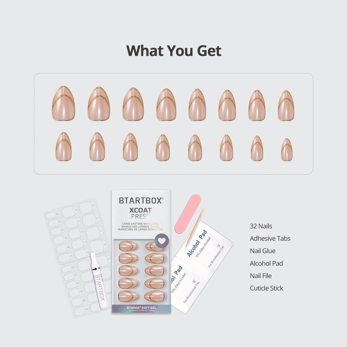 BTArtbox Press On Nails Short Almond in various sizes