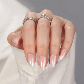 BTArtbox Press On Nails Short Almond Nude Chrome front view