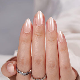 BTArtbox Press On Nails Short Almond Nude Chrome packaging