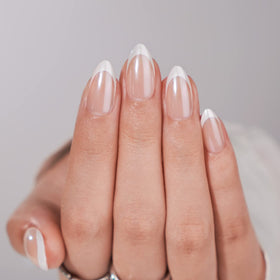BTArtbox Press On Nails short almond shape white French tip front view