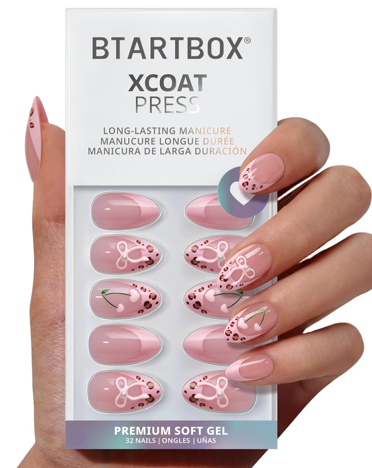 BTArtbox Press On Nails short almond shape with pink tips
