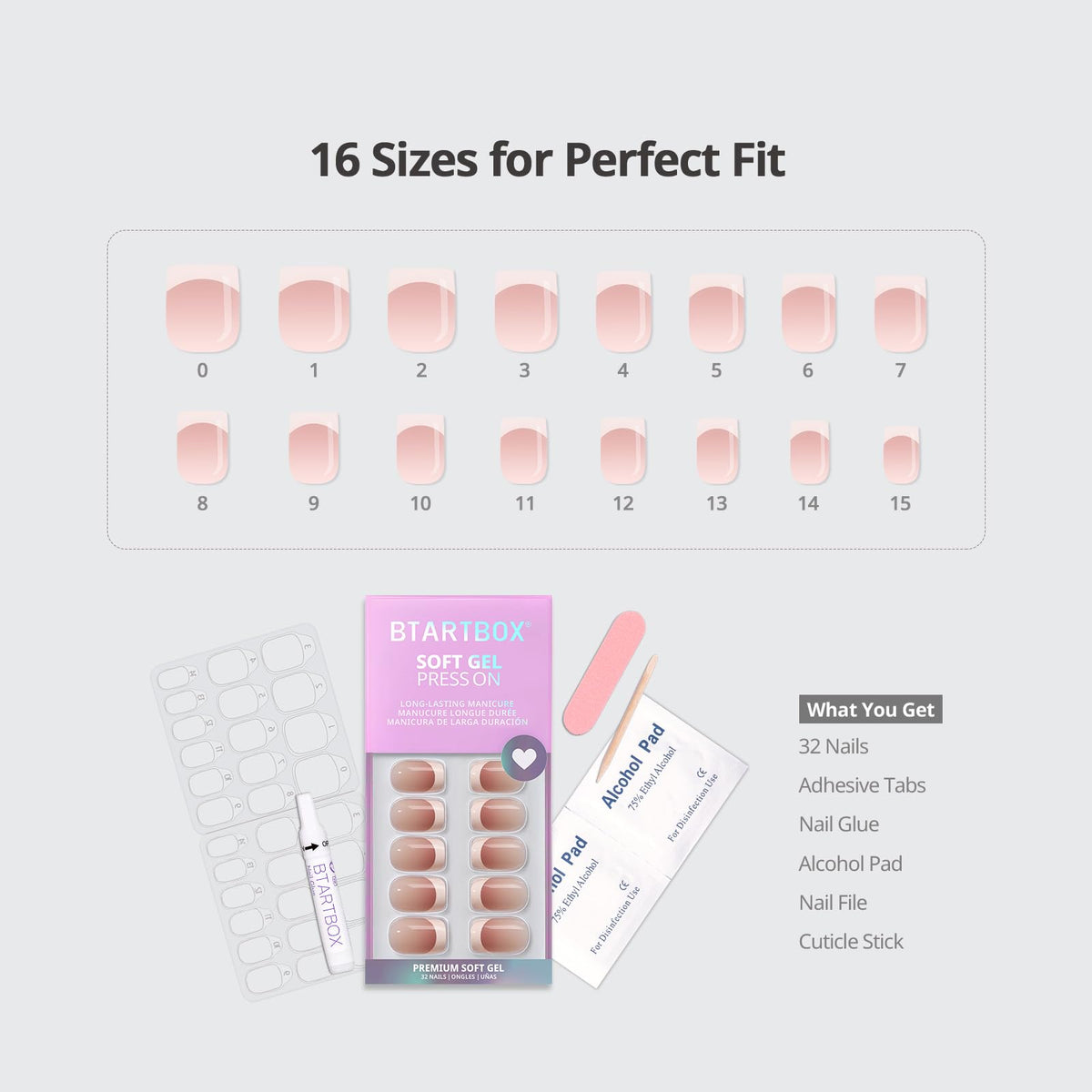 BTArtbox Press On Nails Short Square Pink French Tip application guide