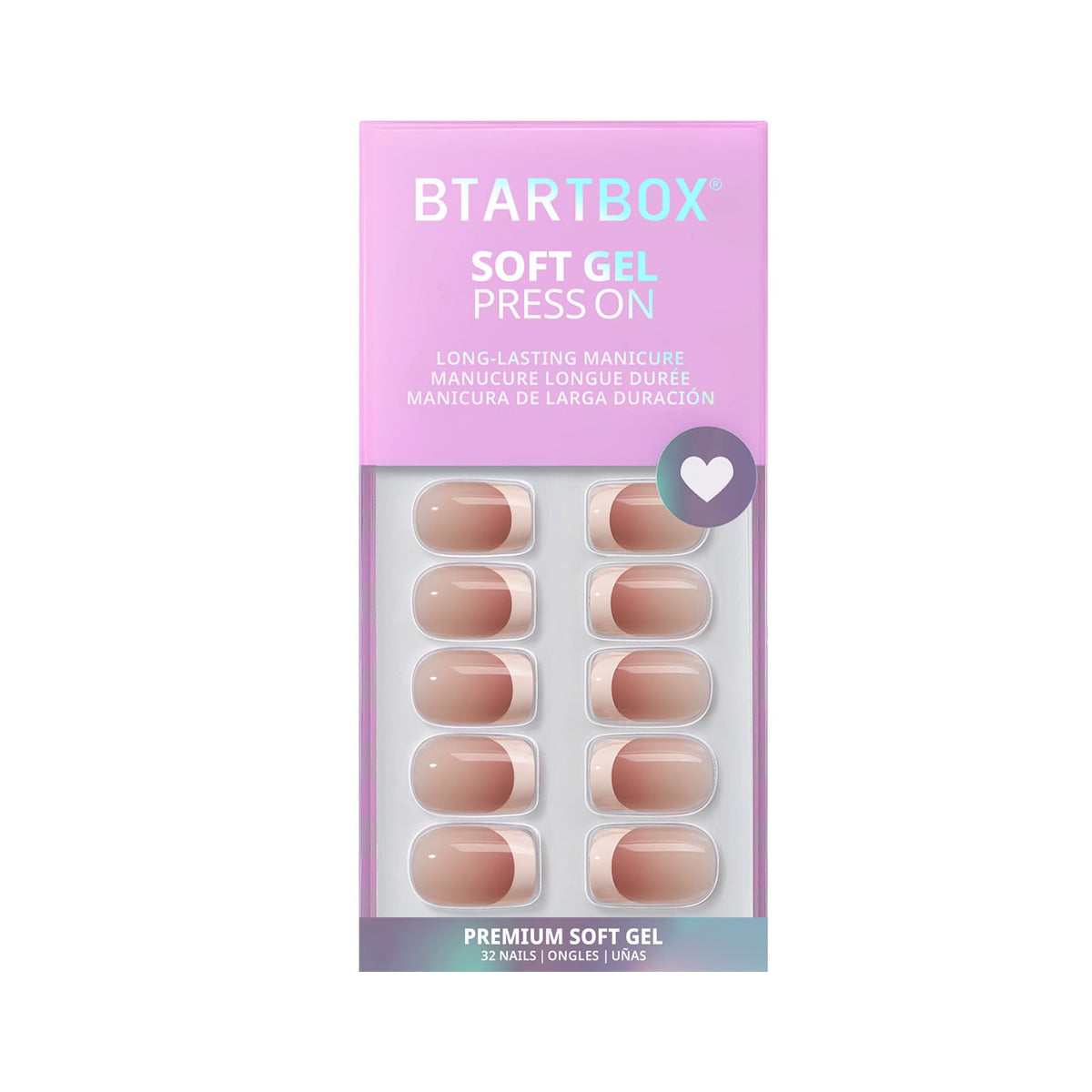 BTArtbox Press On Nails Short Square Pink French Tip showing various sizes