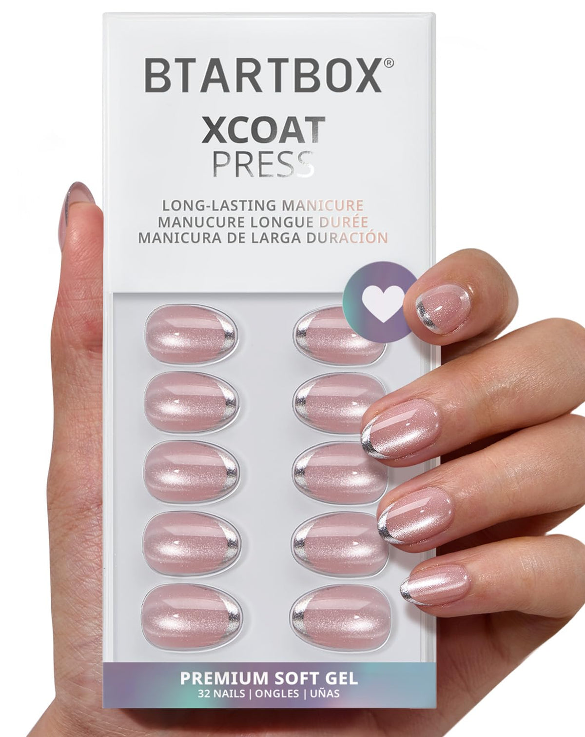 BTArtbox Press On Nails Short XS Oval Pink French Tip front view