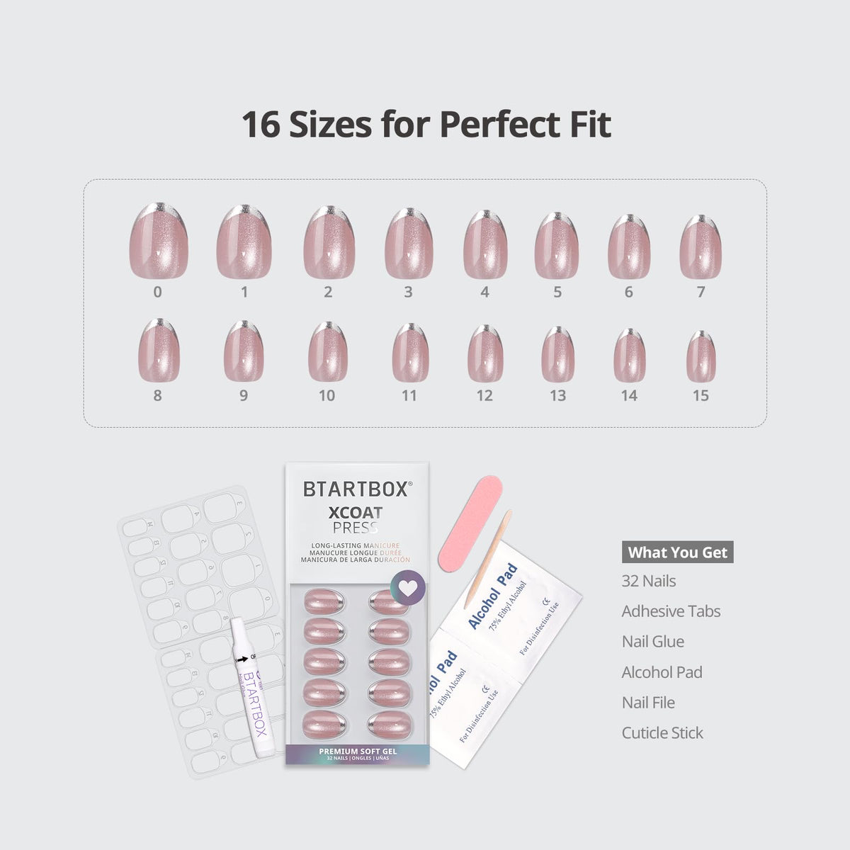 BTArtbox Press On Nails Short XS Oval Pink French Tip on model's hands