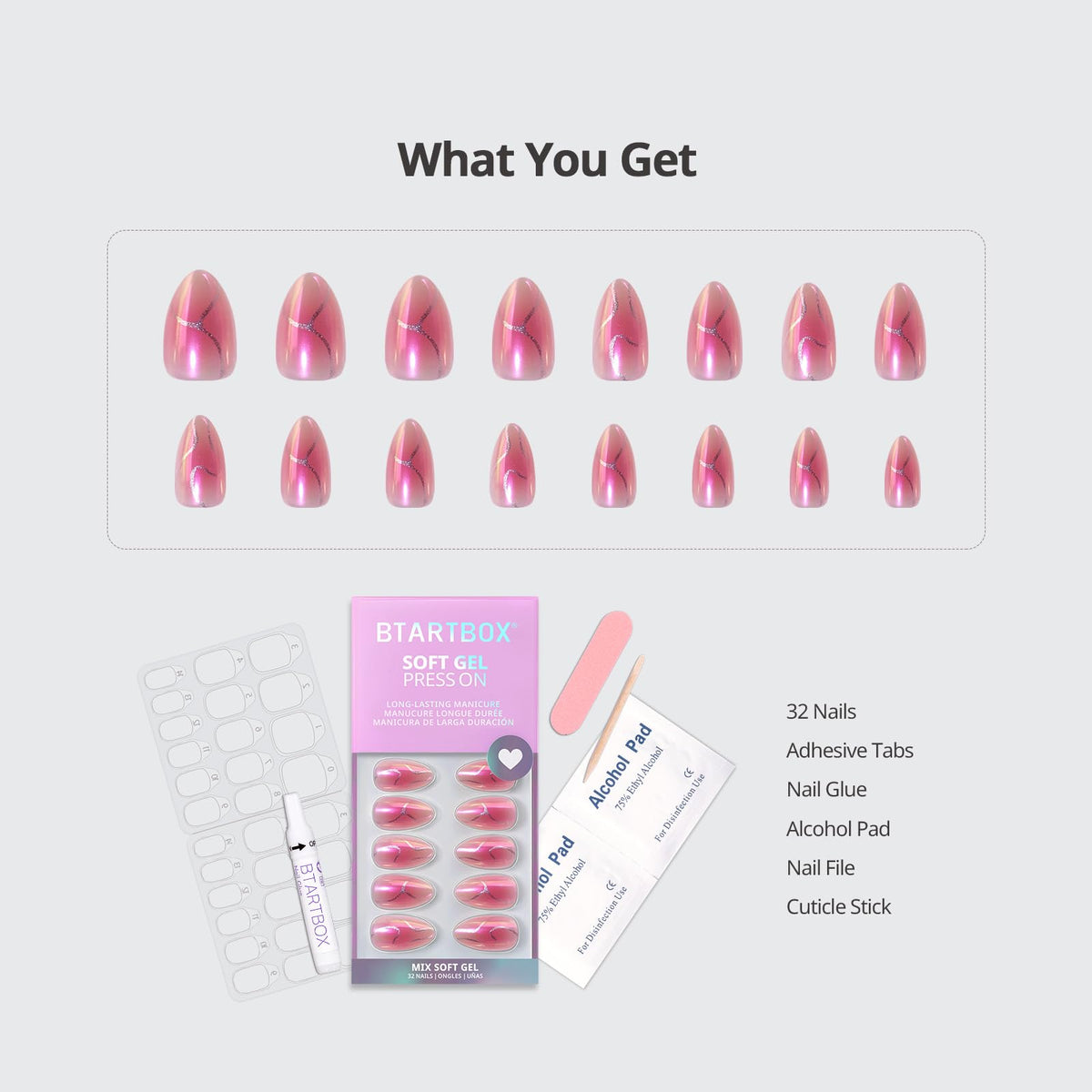 BTArtbox Press On Nails showing different sizes included