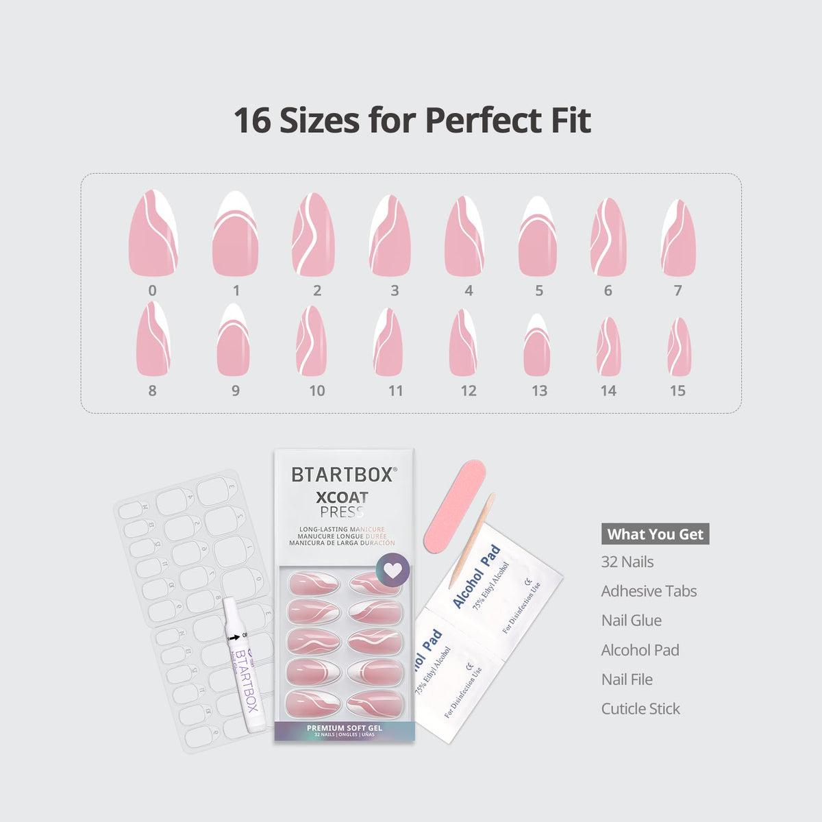 BTArtbox Press On Nails showing various sizes