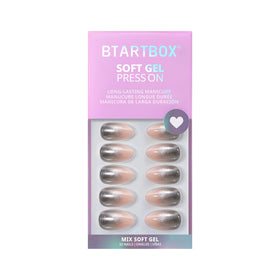 BTArtbox Press On Nails Silver Fizz Short Almond back view
