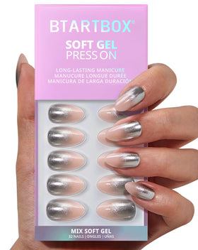 BTArtbox Press On Nails Silver Fizz Short Almond front view