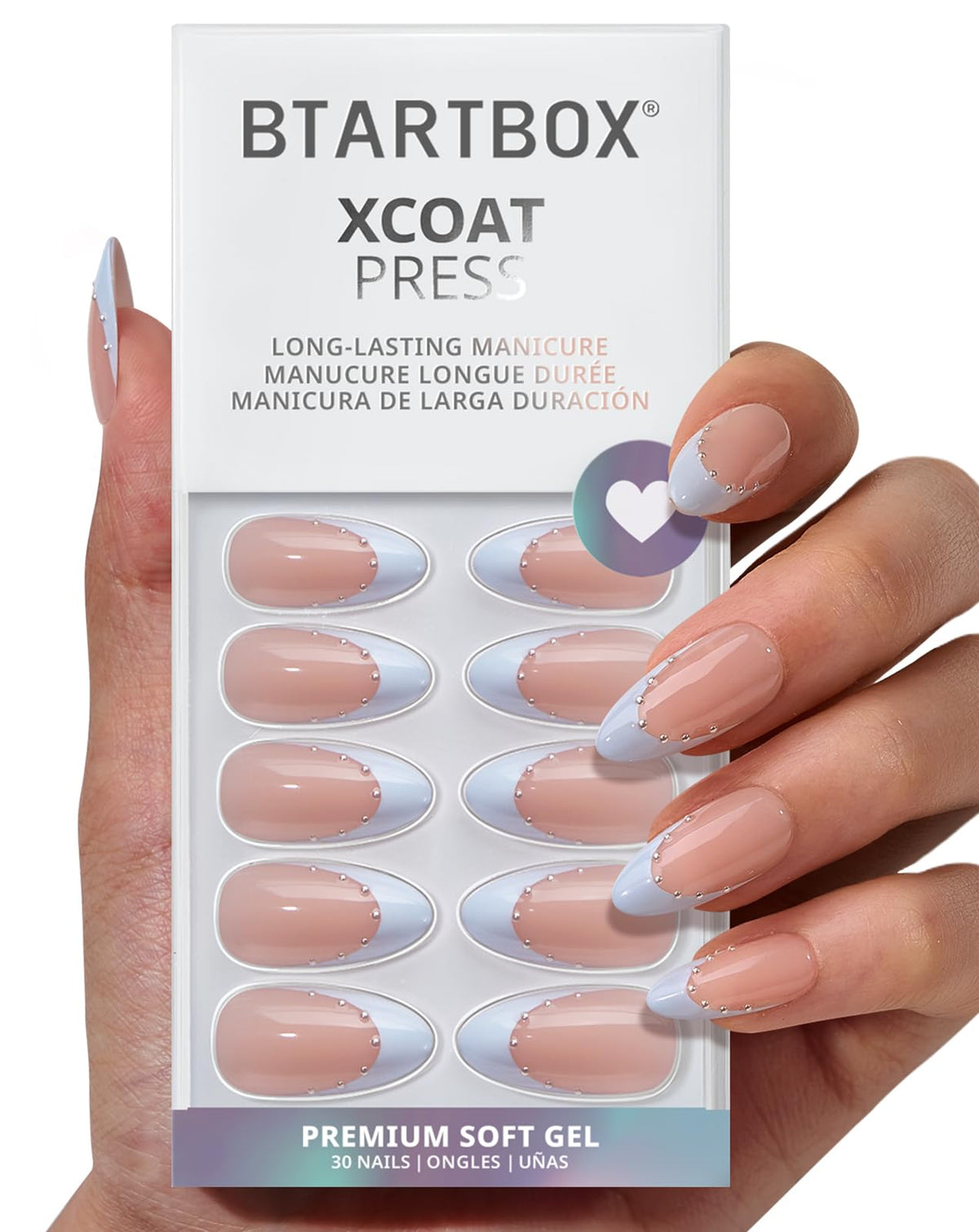 BTArtbox Press On Nails Something Blue front view with medium almond shape