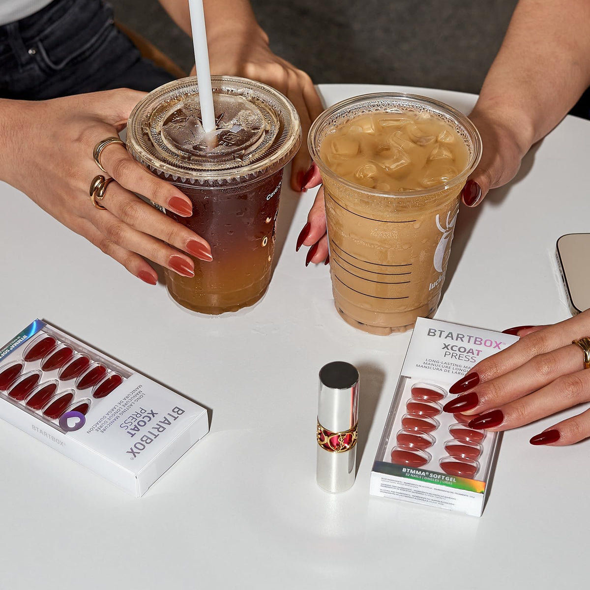 BTArtbox Press On Nails Spill Tea Short Almond Red packaging