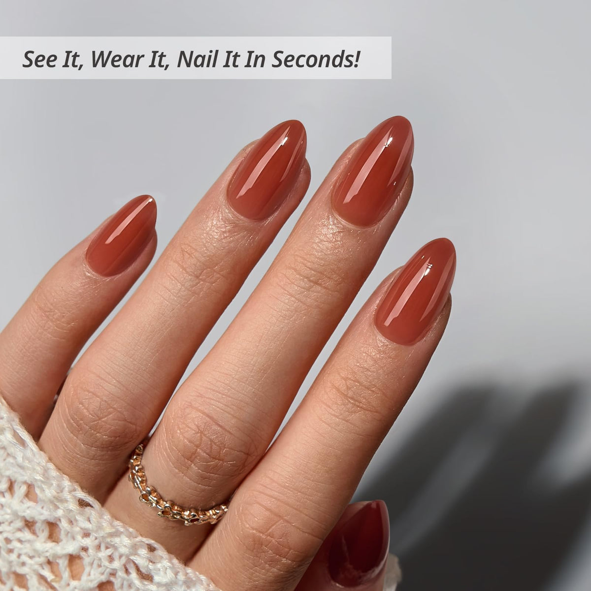 BTArtbox Press On Nails Spill Tea Short Almond Red side view