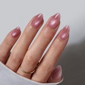 BTArtbox Press On Nails Spring Charm front view with pink cat eye finish