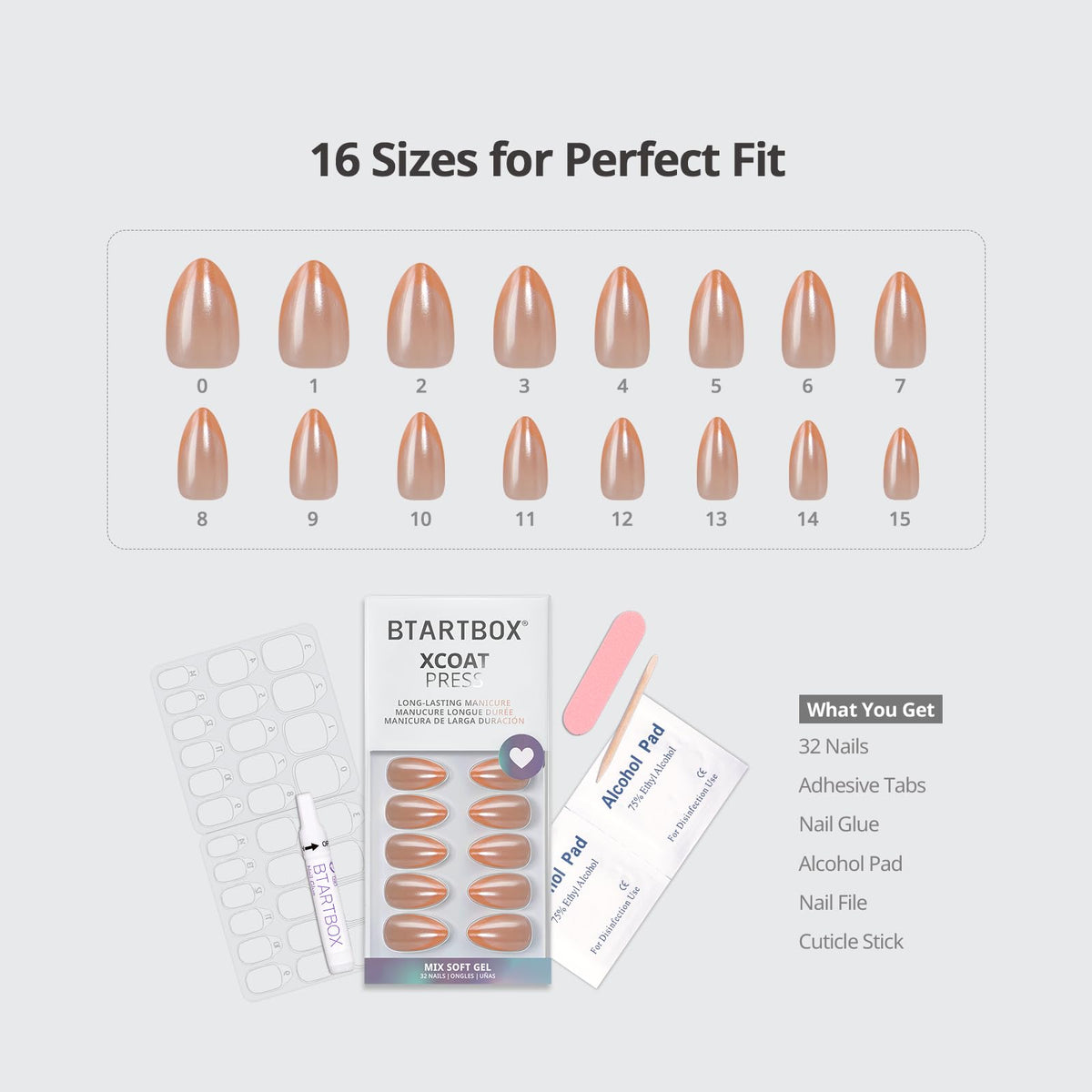 BTArtbox Press On Nails Sunlit Grace nail file and wooden stick