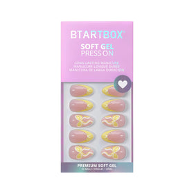 BTArtbox Press On Nails Sunny Side on a hand with a natural look