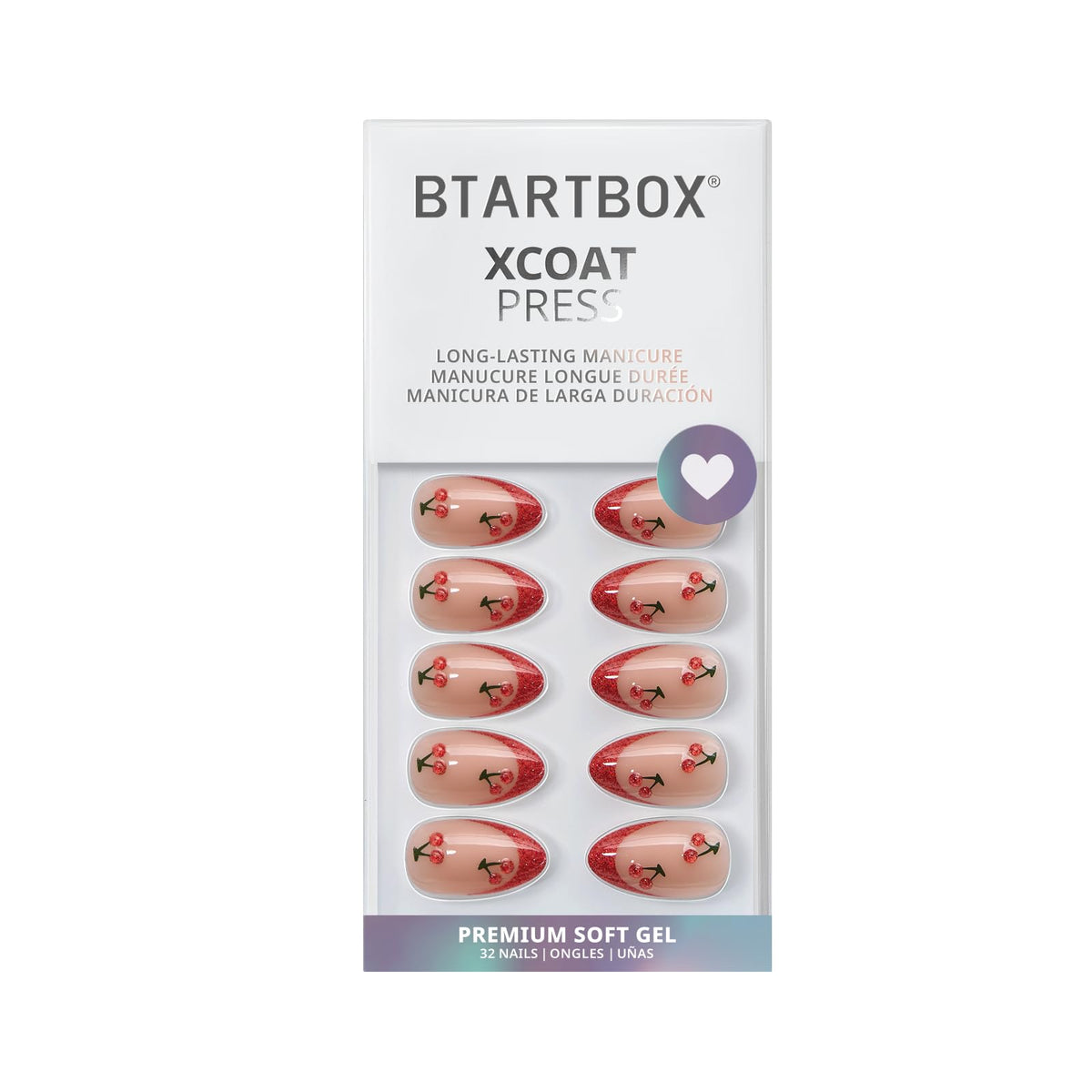 BTArtbox Press On Nails Sweet Cherry showing various sizes