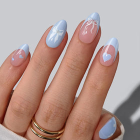 BTArtbox Press On Nails Sweet Hour front view with blue French tips