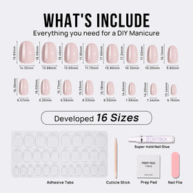 BTArtbox Press On Nails Taro Milkshake showing nail sizes