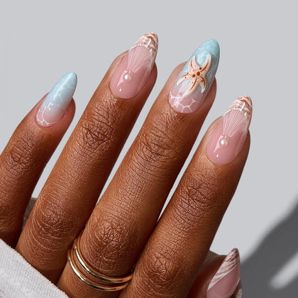 BTArtbox Press On Nails Tide Play front view with starfish design
