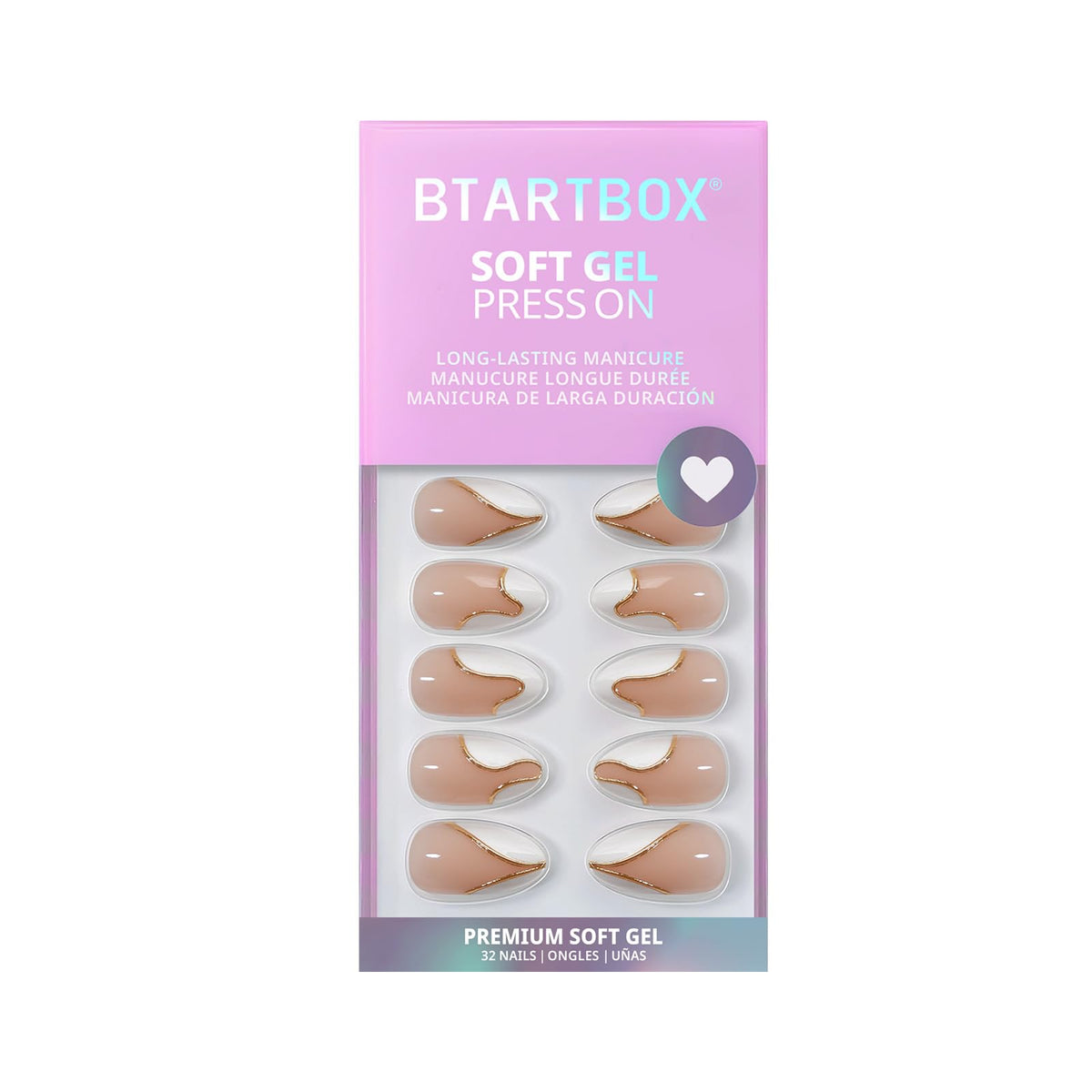 BTArtbox Press On Nails Tiny Golden Short Almond with nail glue and accessories