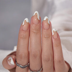 BTArtbox Press On Nails Tiny Golden Short Almond with storage box