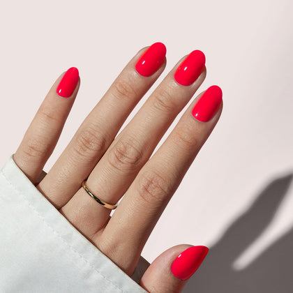 BTArtbox Press On Nails Tomato Tango Short Oval Hot Pink front view