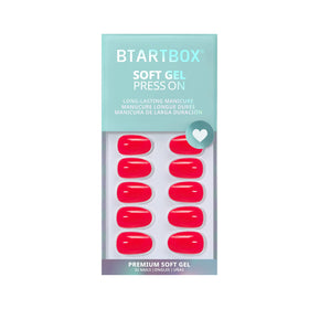 BTArtbox Press On Nails Tomato Tango Short Oval Hot Pink with nail glue and accessories