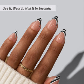 BTArtbox Press On Nails Veil Waltz side view showcasing almond shape