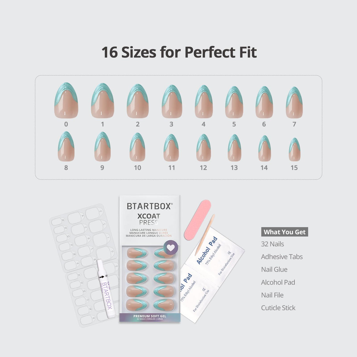 BTArtbox Press On Nails Wave Ride showing various sizes included