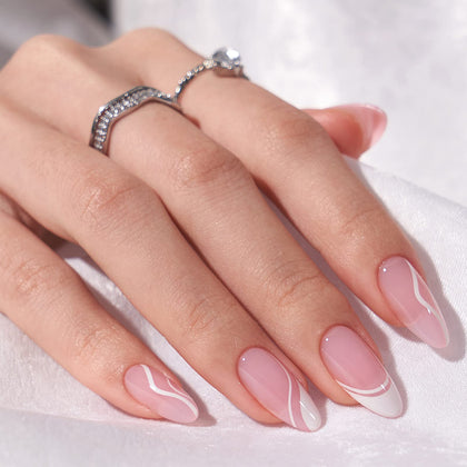 BTArtbox Press On Nails White Swirl design front view