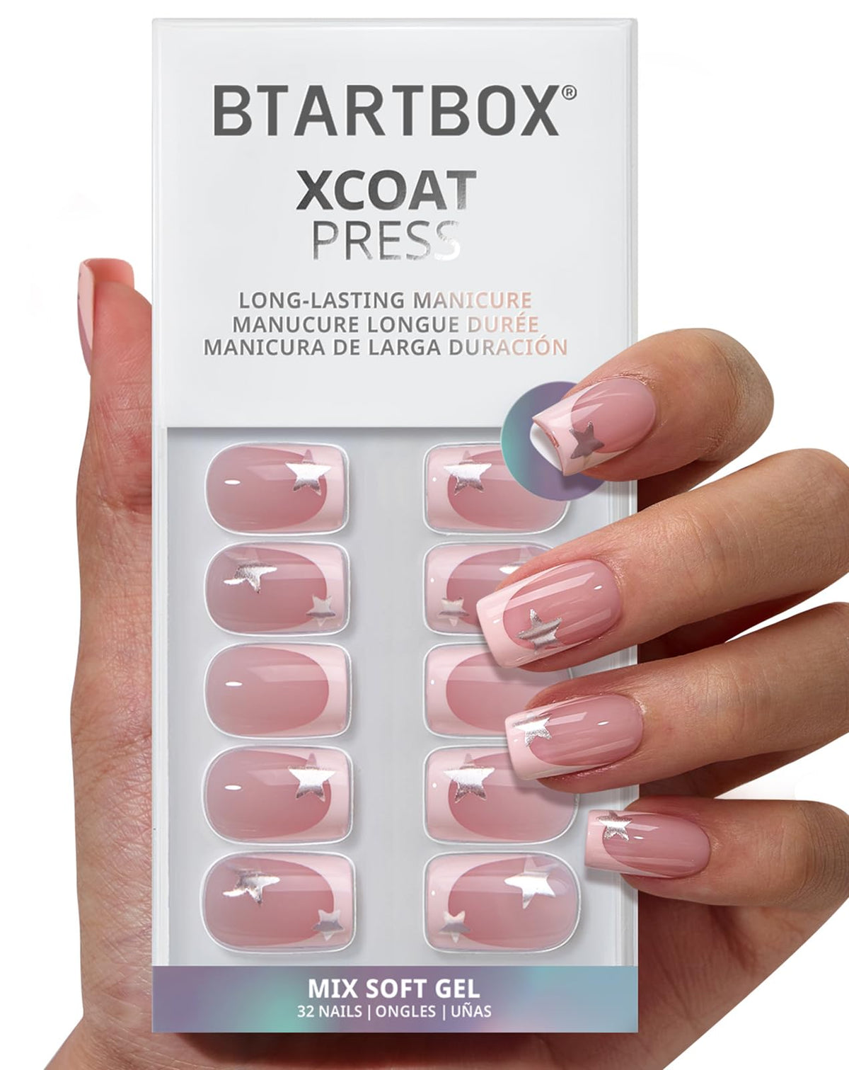 BTArtbox Press On Nails Your Highlight Short Square French Tip front view